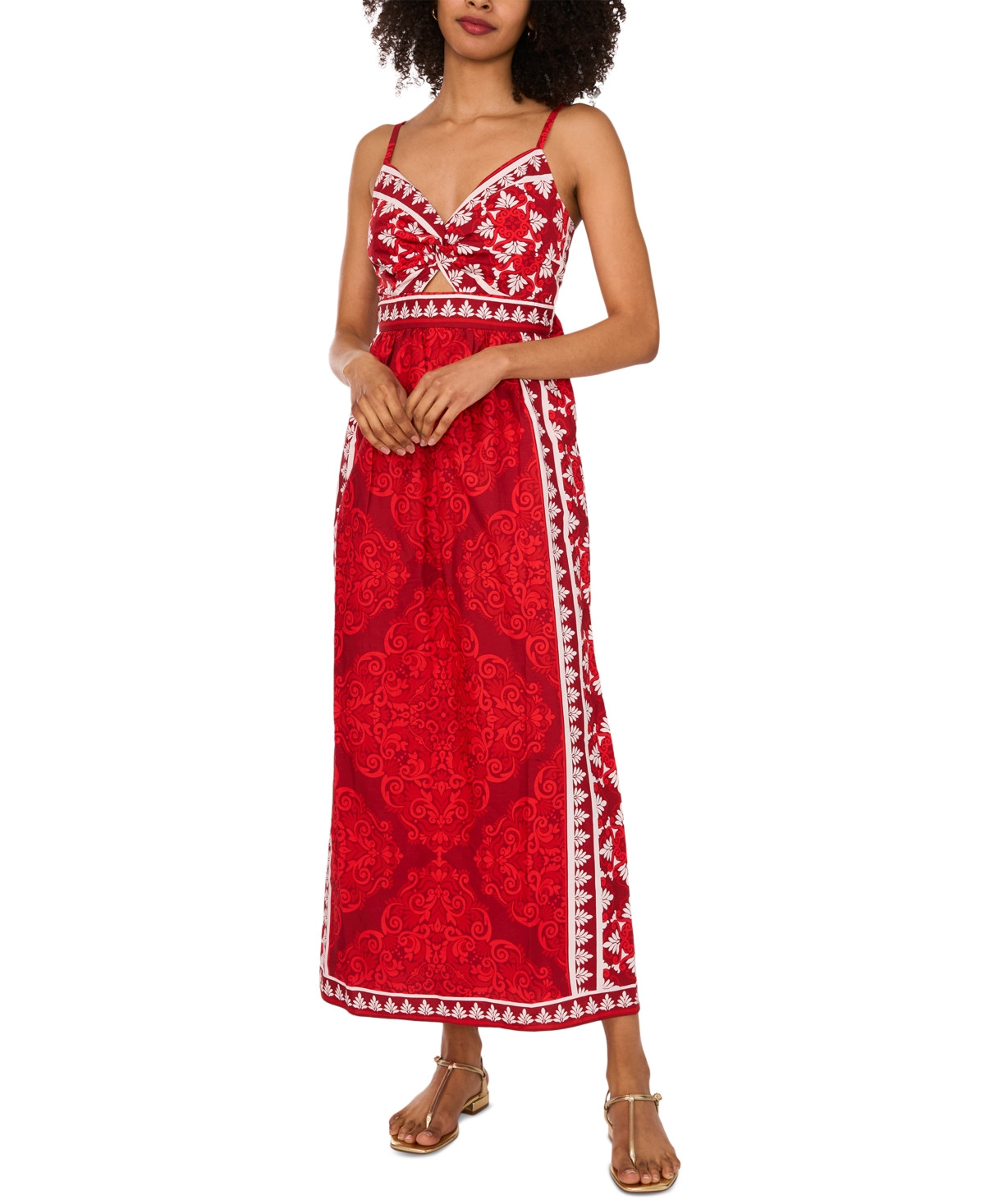 1.state Women's Cotton Printed Twist-Front Maxi Dress - Goji Berry | Macy's
