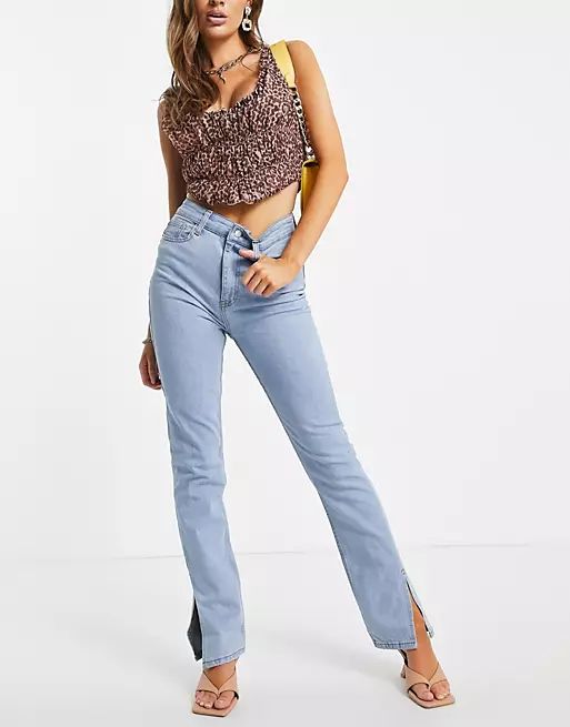 I Saw It First stretch side slit jeans in blue | ASOS (Global)