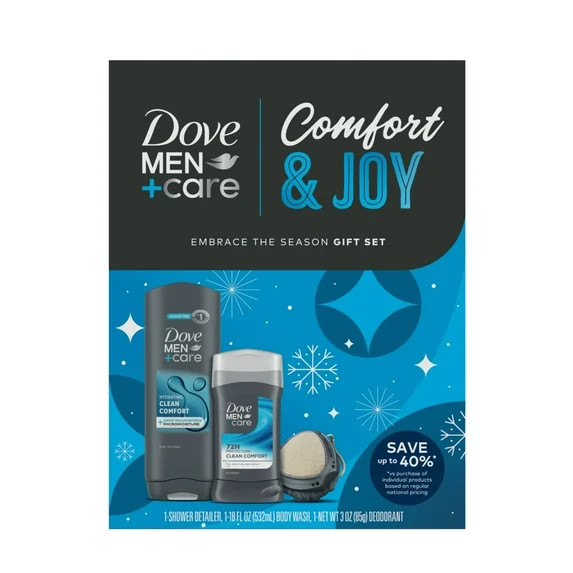Dove Men+Care Clean Comfort Gift Set: Body & Face Wash, Deodorant Stick & Shower Tool, 3 Count | Walmart (US)