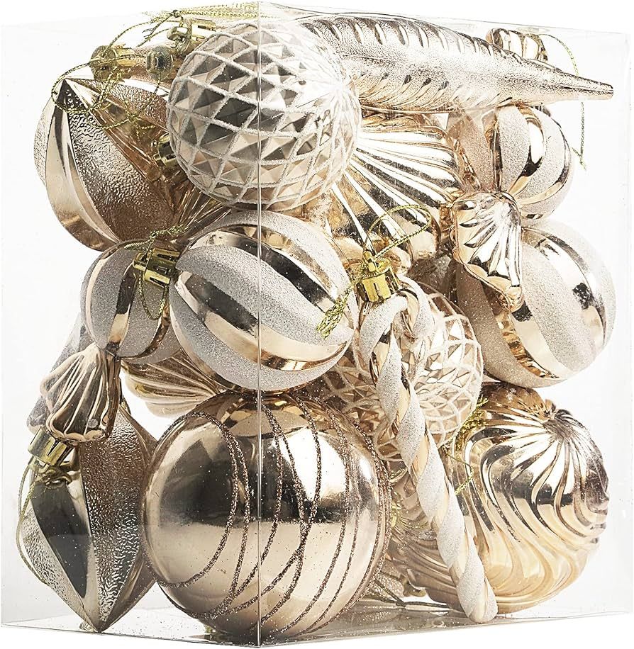 Christmas Ball Ornaments Shatterproof Plastic Tree Ornaments 24 PCS Shaped Styles Xmas Tree Holid... | Amazon (US)