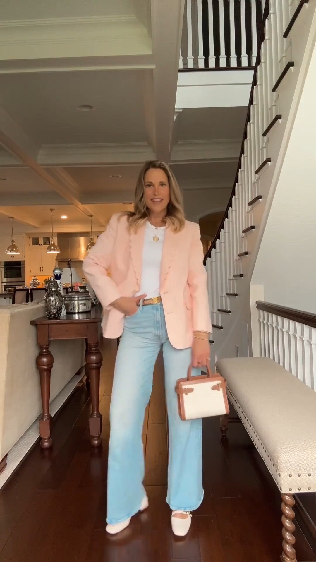 These slingbacks look designer - but they are under $50! Great for all year long wear! I’ve been grabbing them non-stop! Wore them 4 times this week alone! s

Added the rollers that added the volume too! 

Shoes TTS, jacket 10, jeans 30, t-shirt medium
s

#LTKOver40 #LTKMidsize