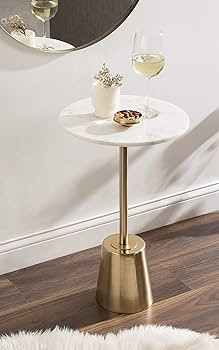 Kate and Laurel Tira Modern Marble Side Table, 14 x 14 x 24, Gold, Small Pedestal Table for Decor... | Amazon (US)