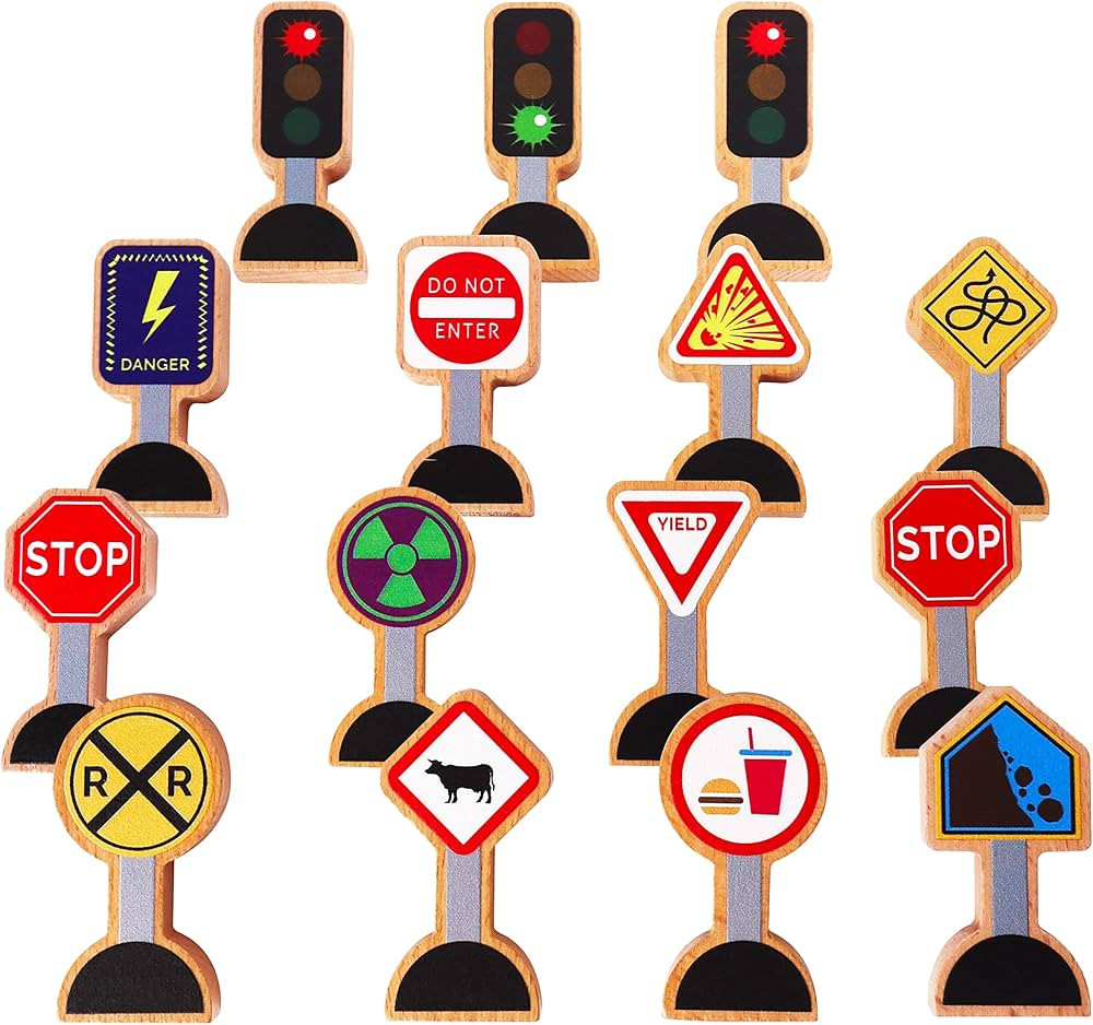 15 Pieces - Wooden Traffic Signs For Kids - Zany Street Signs for Play Mats, Toy Trains and Cars ... | Amazon (US)