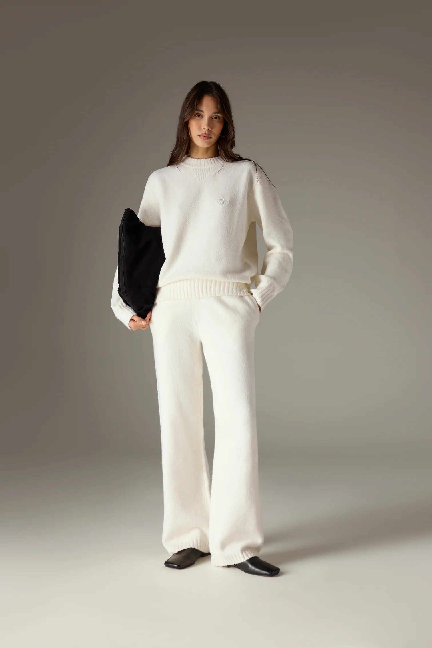 FLUFFY KNIT EMBLEM EMBROIDERED JOGGER - OFF-WHITE | The Couture Club