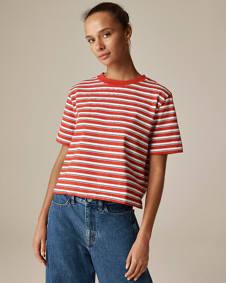 Relaxed premium-weight cropped T-shirt in stripe | J. Crew US