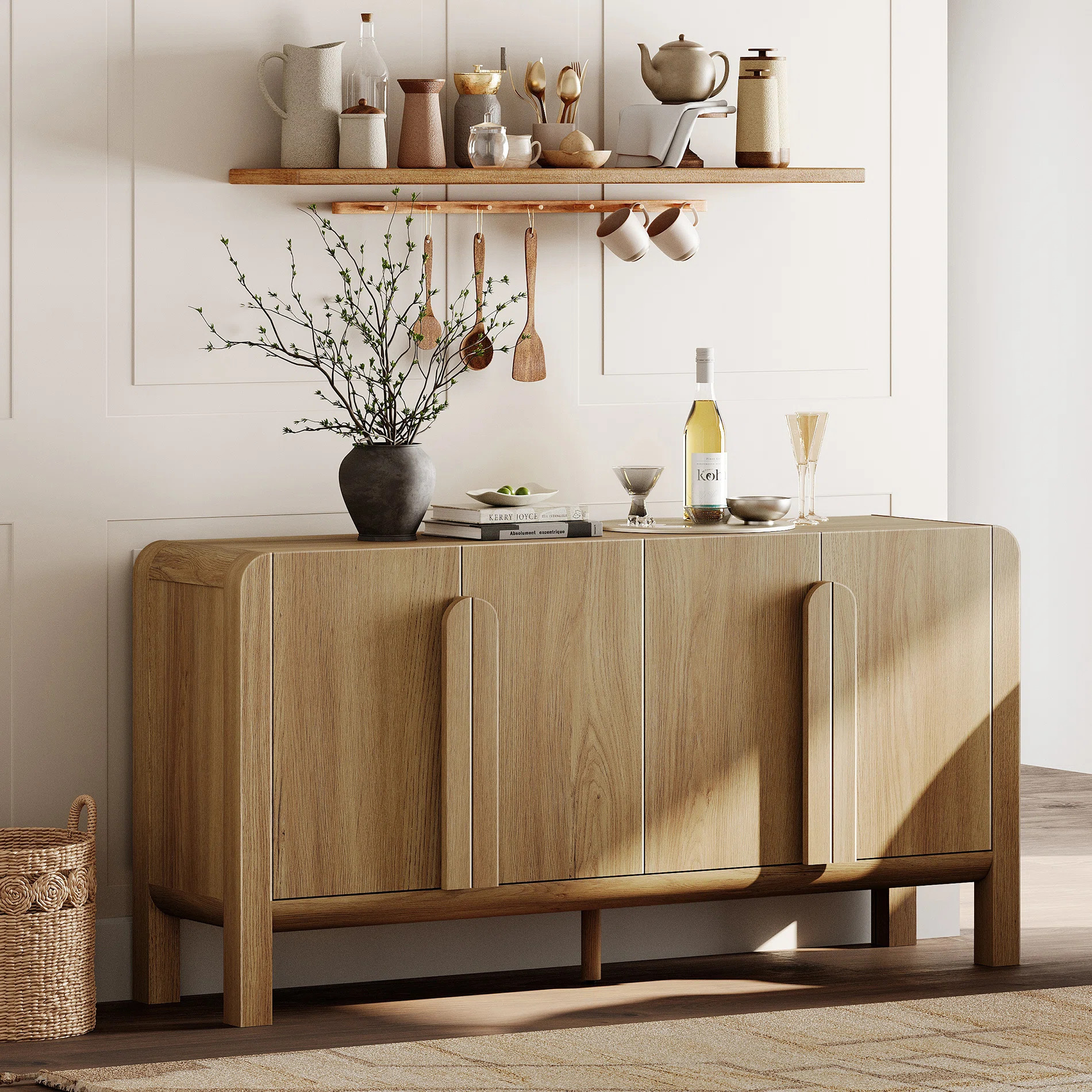 Adora Mid-Century 63" Wood Sideboard Buffet Cabinet With Storage, Modern Credenza With Doors And ... | Wayfair North America