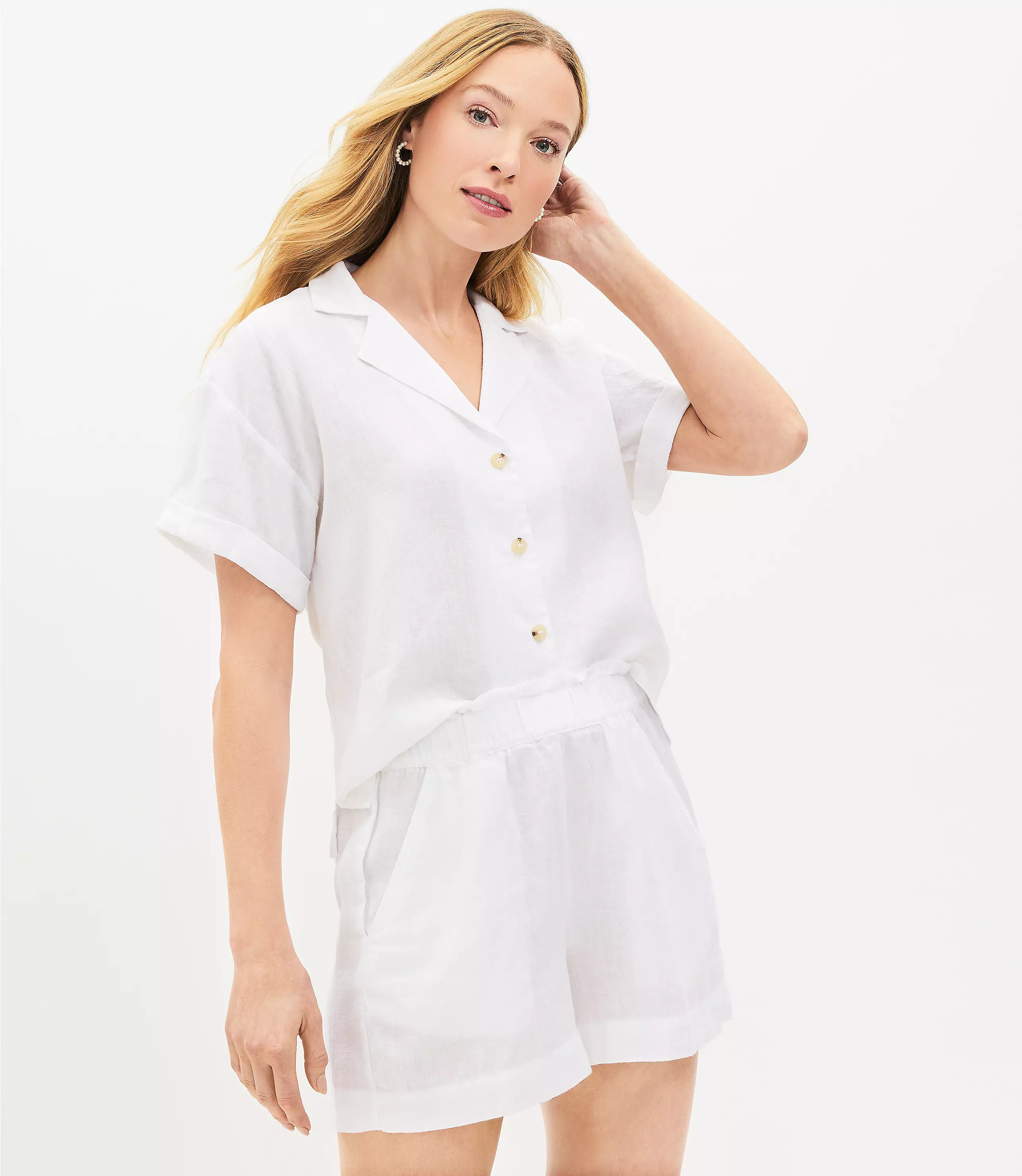 LOFT Beach Smocked Linen Shorts | LOFT