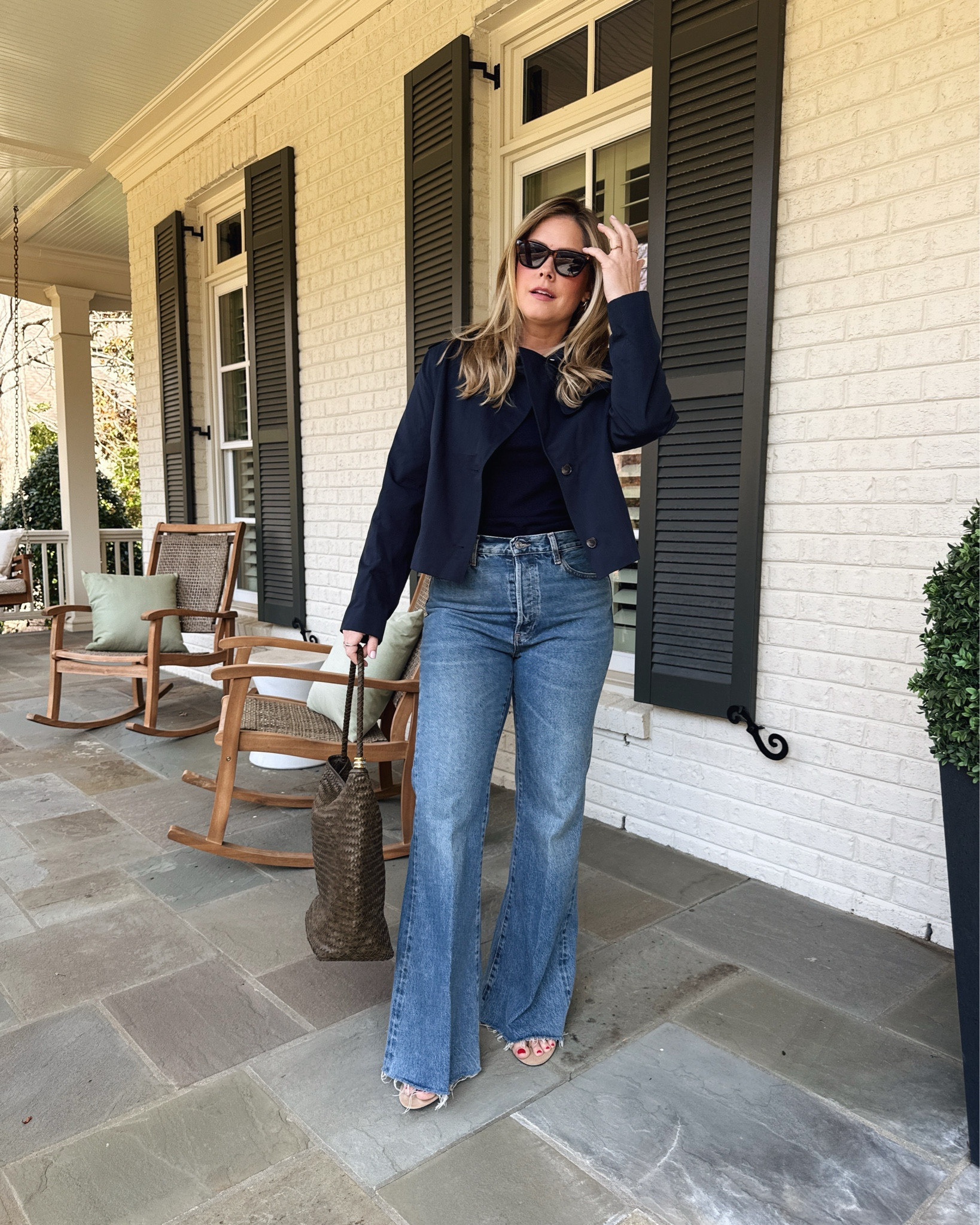 Medium in trench, 29 in denim 