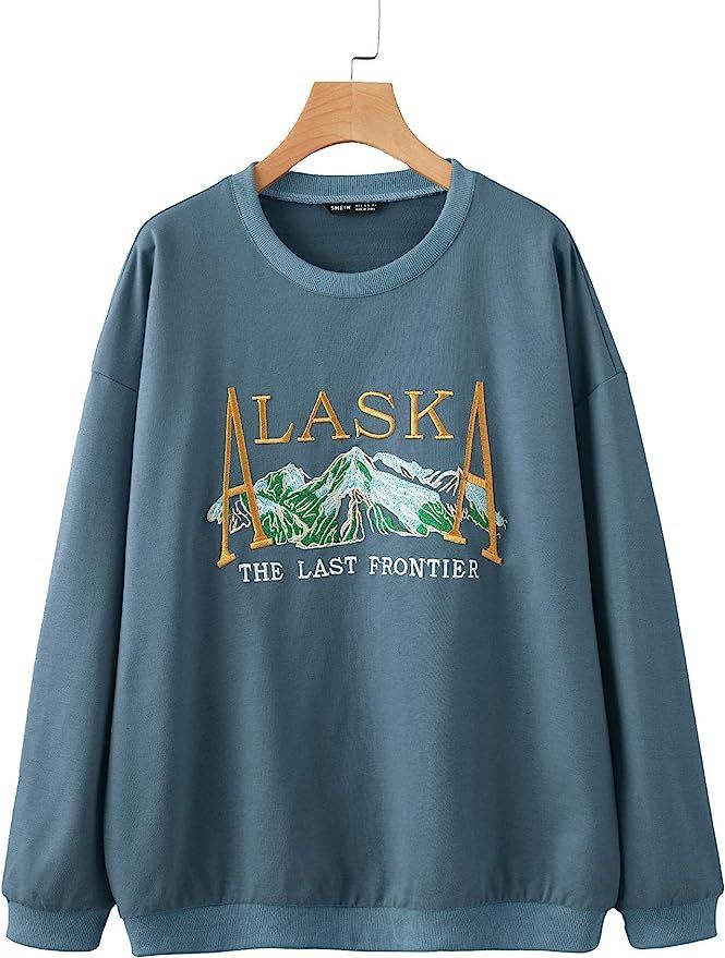 WDIRARA Women's Alaska Letter Print Pullover Round Neck Casual Long Sleeve Sweatshirt | Amazon (US)