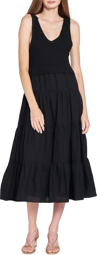 En Saison Mixed Media Tiered Midi Dress | Nordstrom | Nordstrom