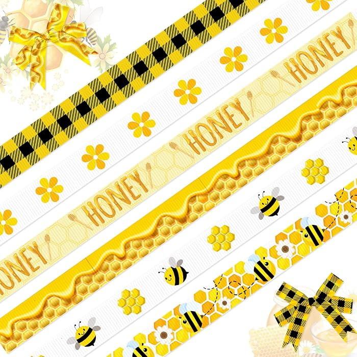 ABTOLS 6 Rolls 30 Yards Bumble Bee Ribbons Flower Ribbons Honey Decorative Grosgrain Ribbons Blac... | Amazon (US)