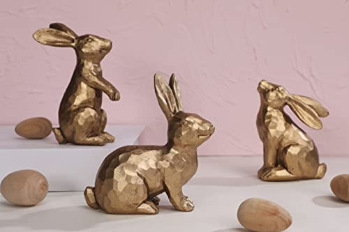 WONDROUS' DECO Dark Gold Easter Bunny Figurines, Small Decorative Bunny Statue Set of 3, Vintage Easter Resin Rabbit Table Home Decoration, Gift | Amazon (US)