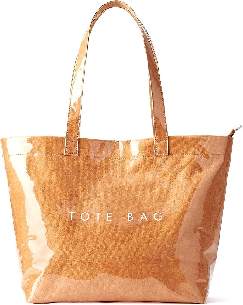 KALIDI PVC Zipper Tote Bag, Jelly Kraft Paper Beach Bag Large Hobo Carry All Travel Shopping Hand... | Amazon (US)