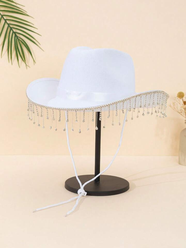 1pc Women's Vintage Fashionable All-Match Elegant Fringed Rhinestone Party Hat With Western Cowbo... | SHEIN