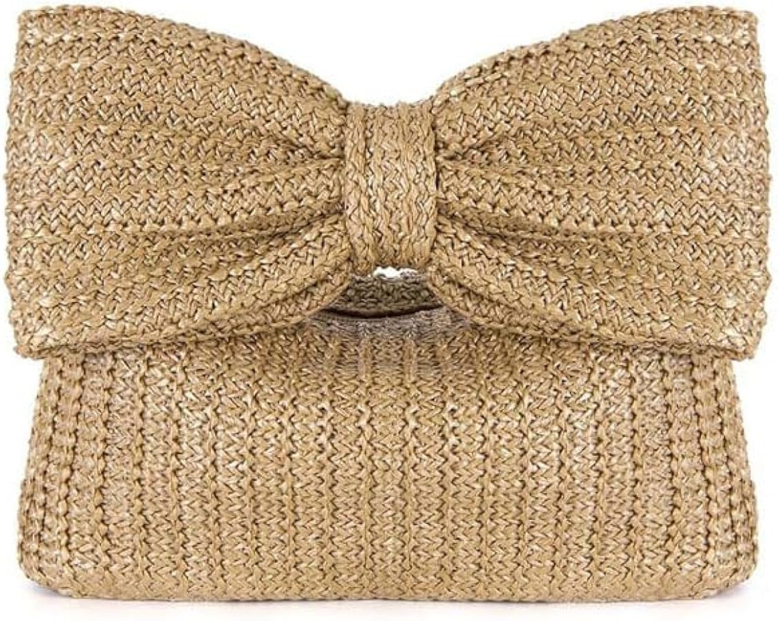 Women Bow Straw Bag Hand-woven Straw Purse Summer Beach Handbags Tote Travel Beach Bag 2024 New P... | Amazon (US)