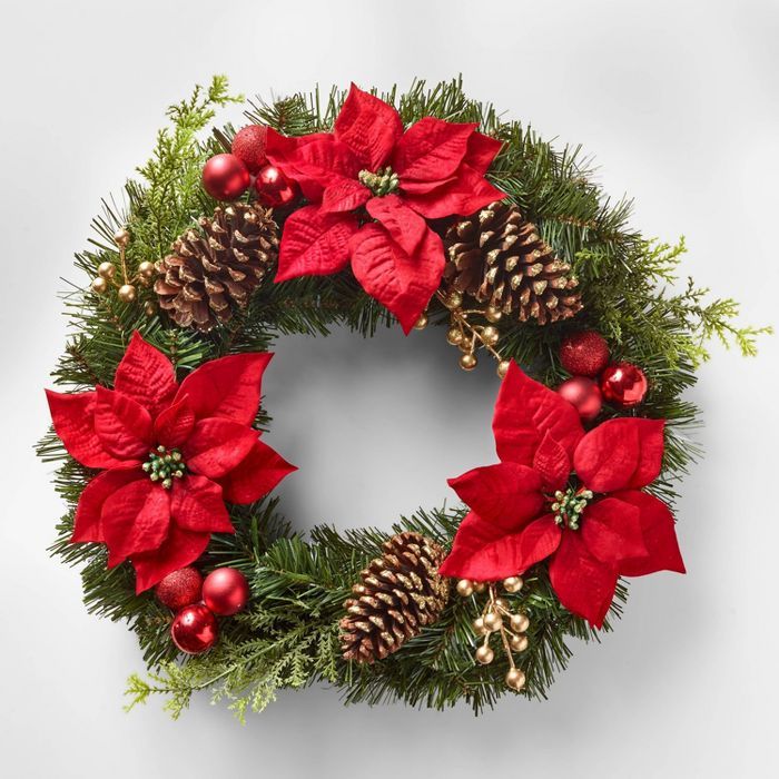 23in Unlit Poinsettia Berry Pinecone Artificial Wreath - Wondershop™ | Target