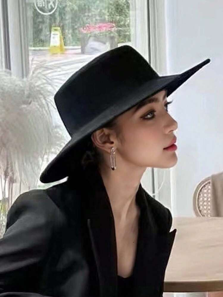 1pc Women & Men Retro Wide Brim Flat Top Jazz Hat, Felt Fedora Hat, Suitable For Parties, Autumn/... | SHEIN