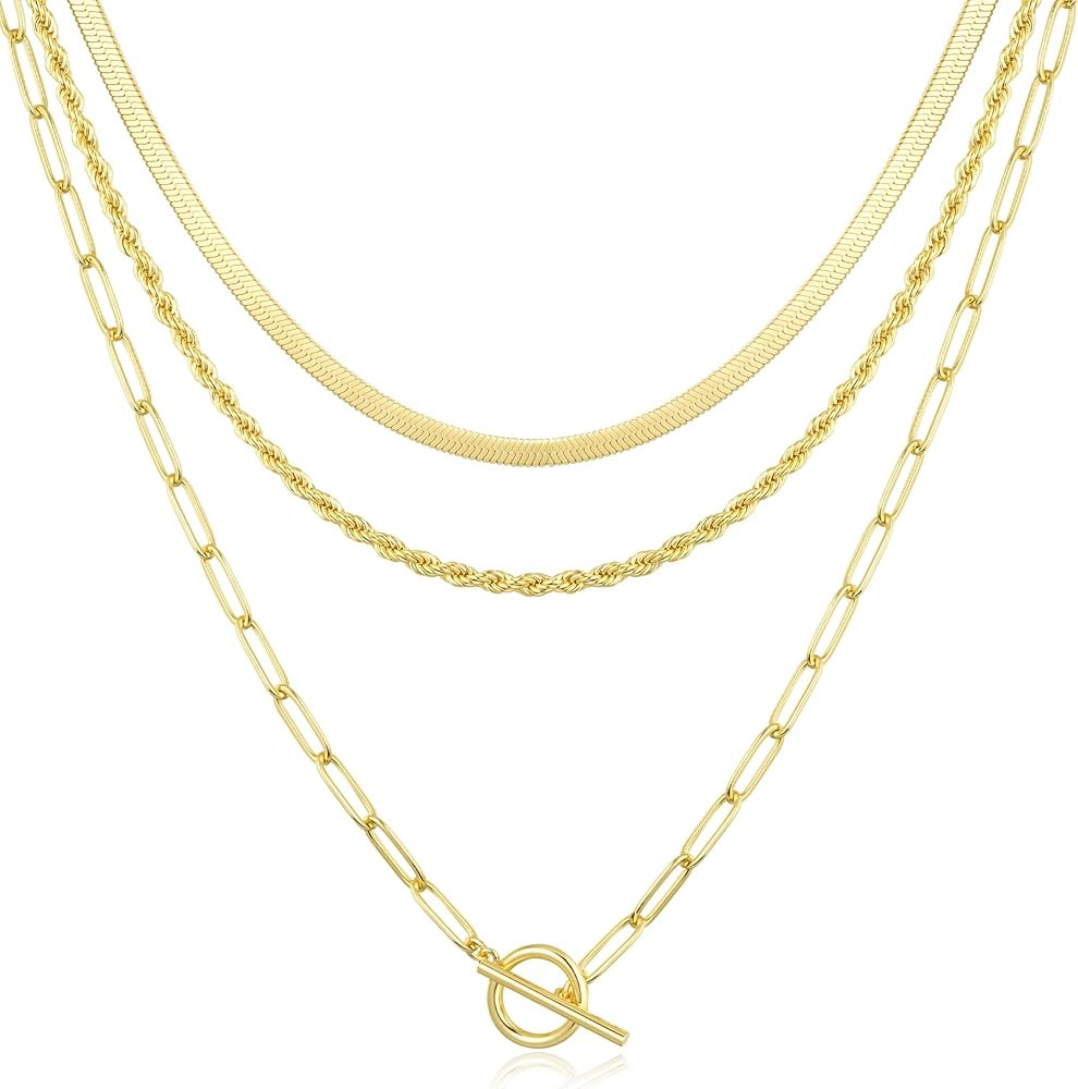 Jewlpire Fashion Dainty Toggle Clasp Pendant Necklaces for Women, Silver / 14K Plated Gold Layere... | Amazon (US)