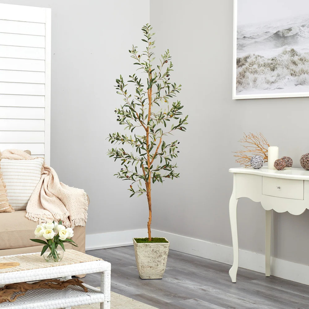 57" Olive Artificial Tree in Sand Colored Urn - 20" (20" - White) | Bed Bath & Beyond