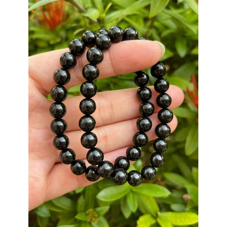 Black Obsidian Crystal Bead Bracelet 8mm, Genuine Black Obsidian Stretch Gemstone Bracelet, Heali... | Walmart (US)