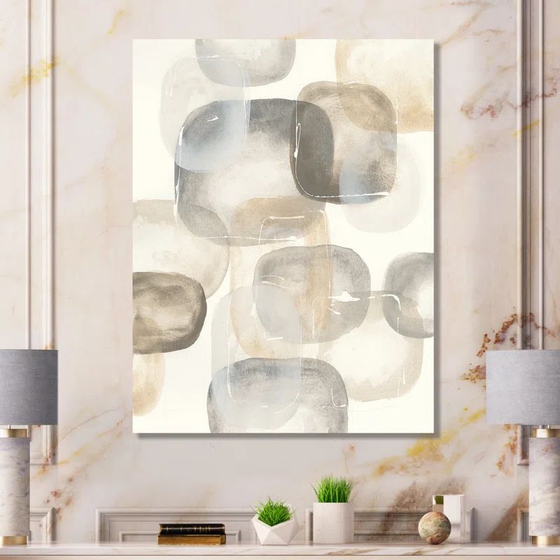 " Neutral Oval Grey Stones II " Painting Print on Canvas | Wayfair North America