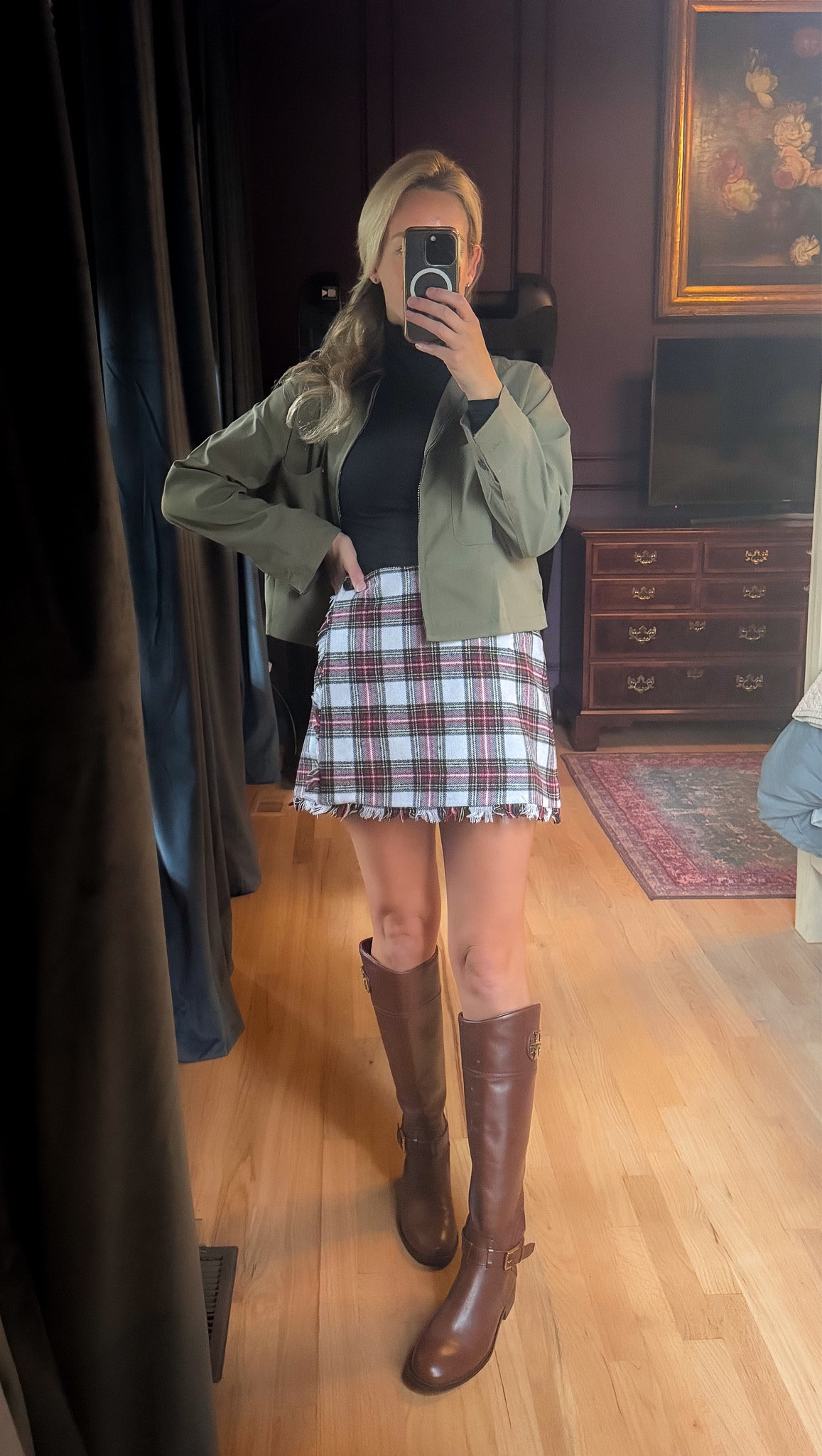 Christmas clothes holiday outfit Thanksgiving outfit family photo outfit red skirt red plaid skirt holiday sweater christmas sweater tartan skirt barn jacket barn coat riding boots 

#LTKCyberWeek #LTKHoliday #LTKSeasonal