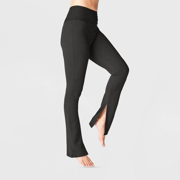 Women's High Waisted Split Hem Flare Leggings with Ribbed Waistband - A New Day™ Black | Target