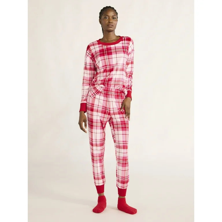 Joyspun Women's Stretch Velour Pajama Set with Socks, 3-Piece, Sizes XS-3X | Walmart (US)