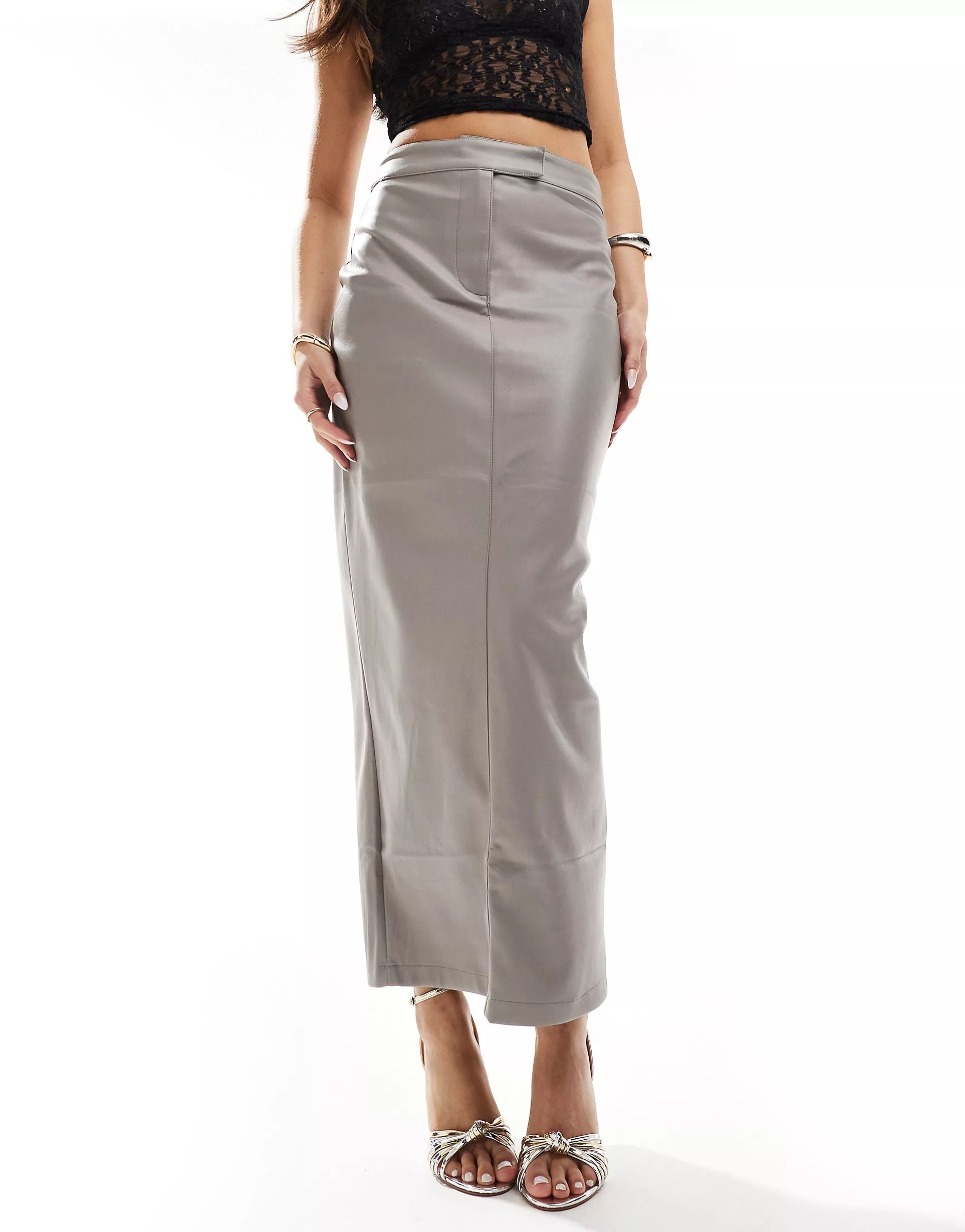 River Island tailored PU column skirt in light grey | ASOS (Global)