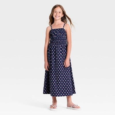 Girls' Printed Woven Maxi Dress - Cat & Jack™ Navy Blue XS | Target