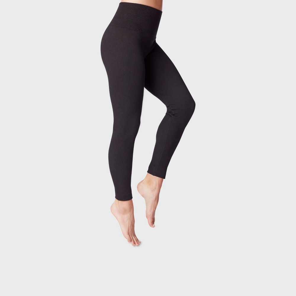 Women's High-Waist Seamless French Terry Leggings - A New Day Black S/M | Target