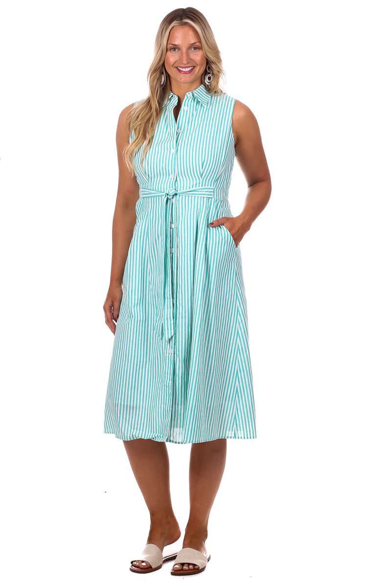 Shiloh Dress in Aqua Stripe | Duffield Lane