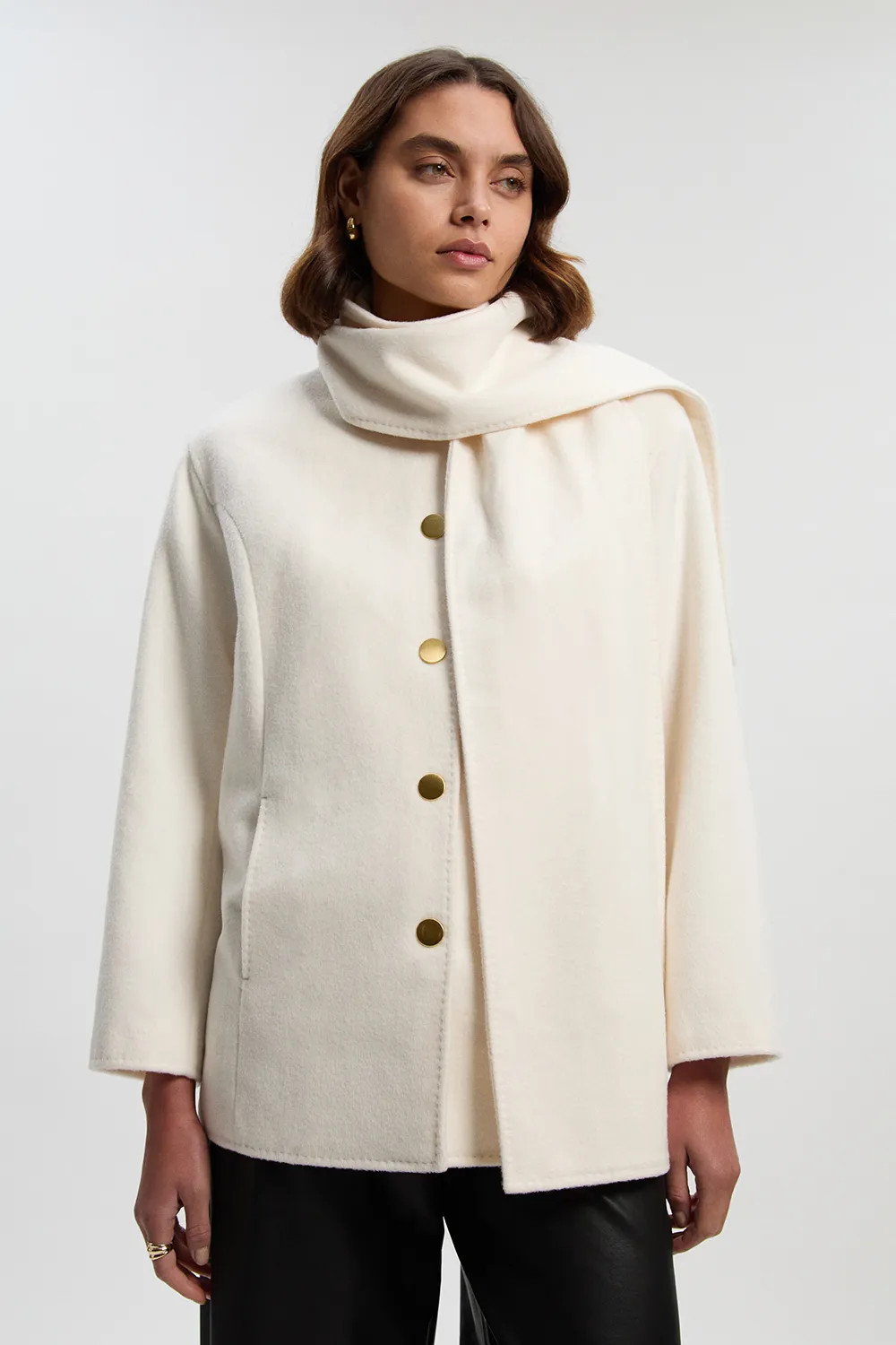 Jackets & Coats | Tall Brushed Wool Detachable Scarf Tailored Short Coat | KarenMillen | Karen Millen US