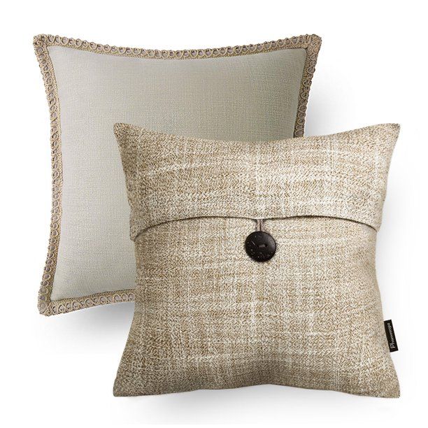 Phantoscope Designer's Choice Linen Trimmed Button Bundle Decorative Throw Pillow, 18" x 18", Bei... | Walmart (US)