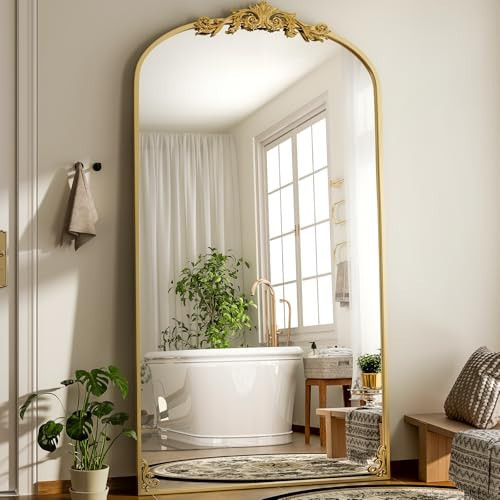 GLSLAND Oversized Vintage Mirror - 72"x 44" Full Length Mirror Large Carved Arched Mirrors with Metal Frame Baroque Full Body for Bathroom/Living Room/Entryway,Gold | Amazon (US)