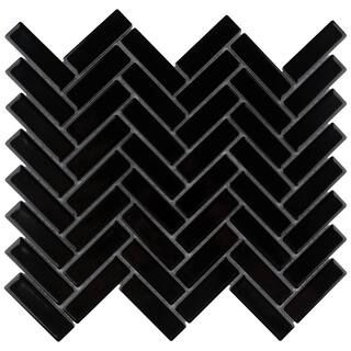 Metro Brick Herringbone Glossy Black 12-1/2 in. x 10-5/8 in. Porcelain Mosaic Tile (9.43 sq. ft./... | The Home Depot