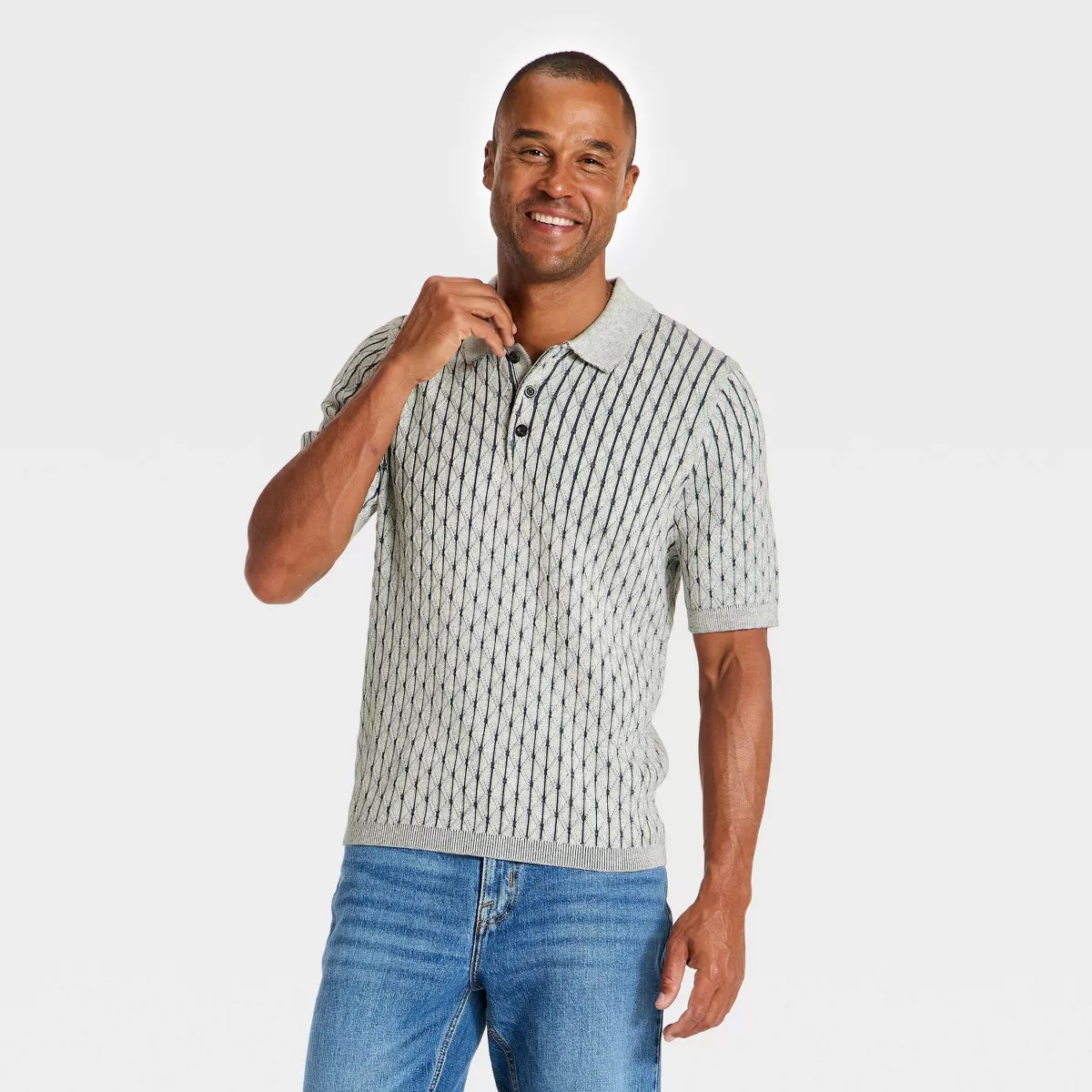Men's Short Sleeve Diamond Stitch 3 Button Sweater Polo - Goodfellow & Co™ Gray XL | Target