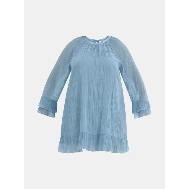 Time and Tru Women's and Women's Plus Crinkle Mini Dress with Back Tie, Sizes XS-4X | Walmart (US)