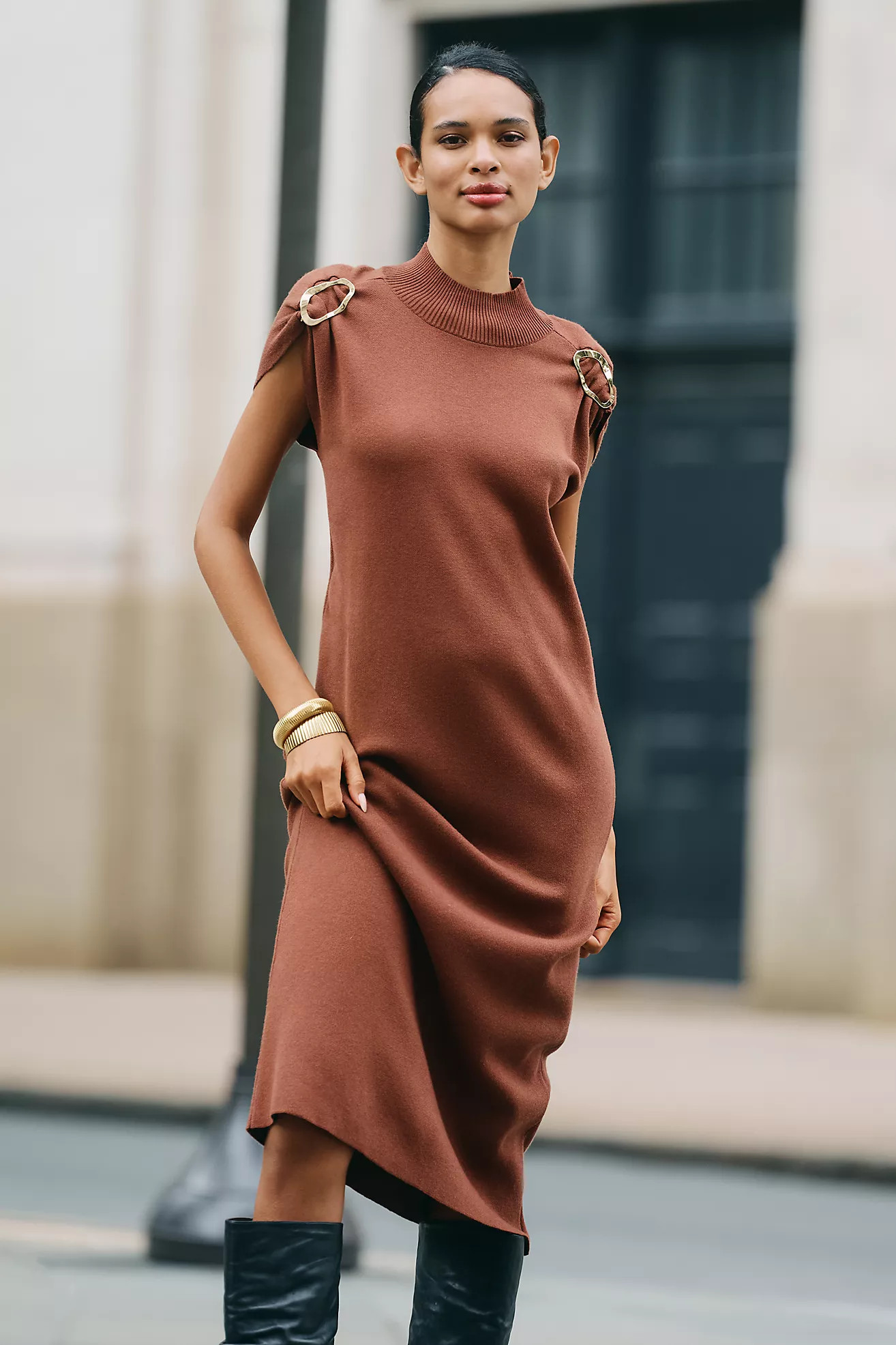 By Anthropologie Short-Sleeve Hardware Sweater Midi Dress | Anthropologie (US)