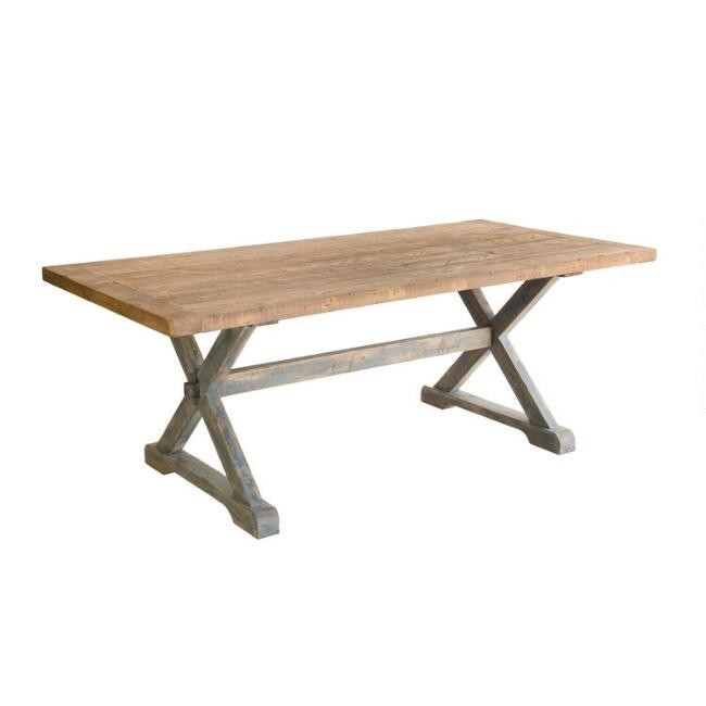 Winona Natural and Blue Reclaimed Pine Dining Table | World Market