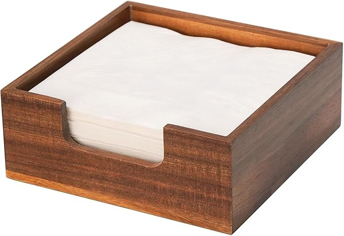 Acacia Cocktail Napkin Holder for Table, Wooden Napkin Holder, Flat Square Beverage Napkin Tray, ... | Amazon (US)