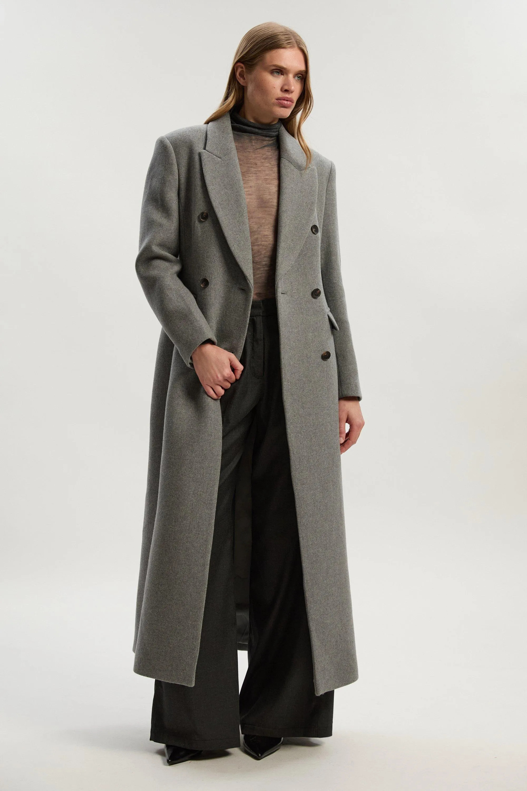 Wool Double Breasted Tailored Maxi Coat | Karen Millen UK + IE + DE + NL