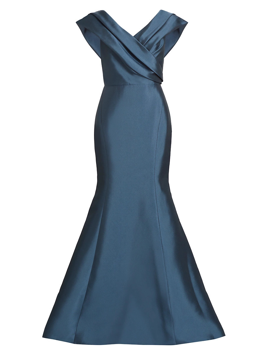 Women's Pleated Off-The-Shoulder Gown - Petrol - Size 4 | Saks Fifth Avenue