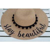 Personalized Custom Sun Floppy Straw Beach Hat Pom Hand-Painted Mrs. Wedding Honeymoon Bachelorette  | Etsy (US)