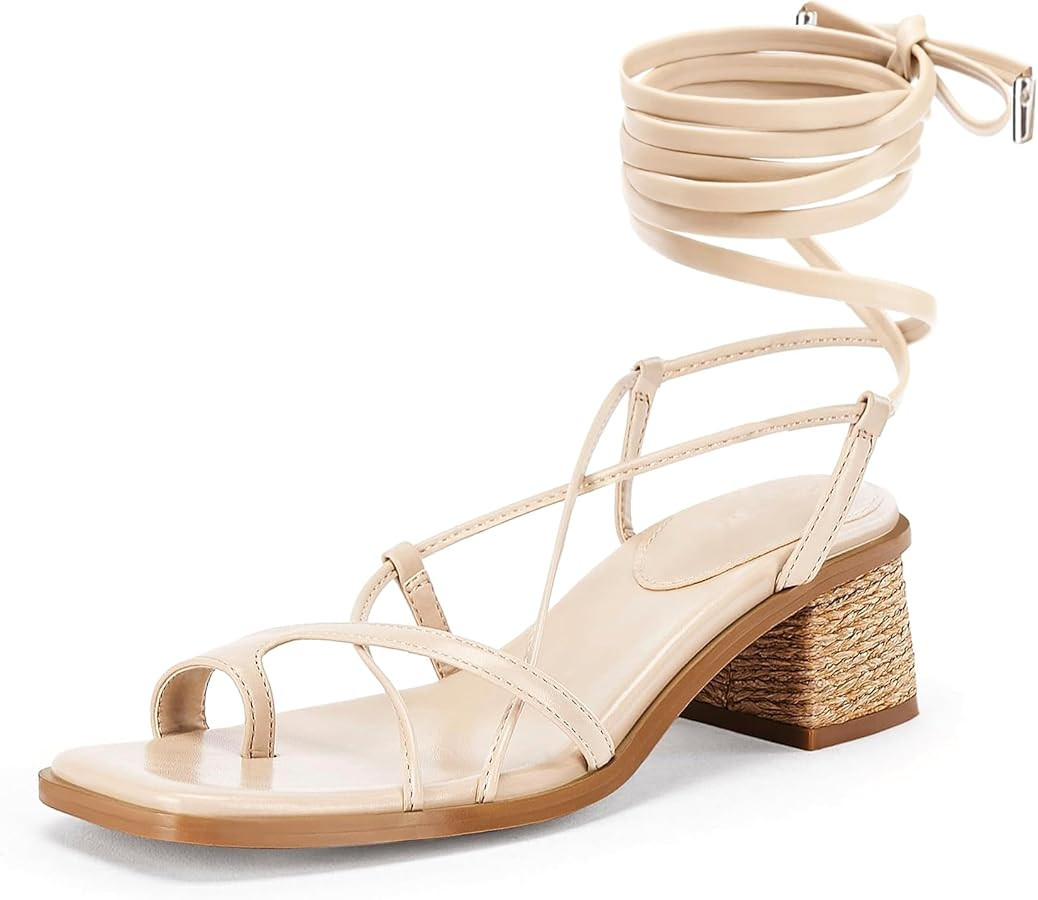 Womens Strappy Heels Thong Gladiator Flat Sandals Dressy Summer Low Chunky Block Heeled Roman Sho... | Amazon (US)