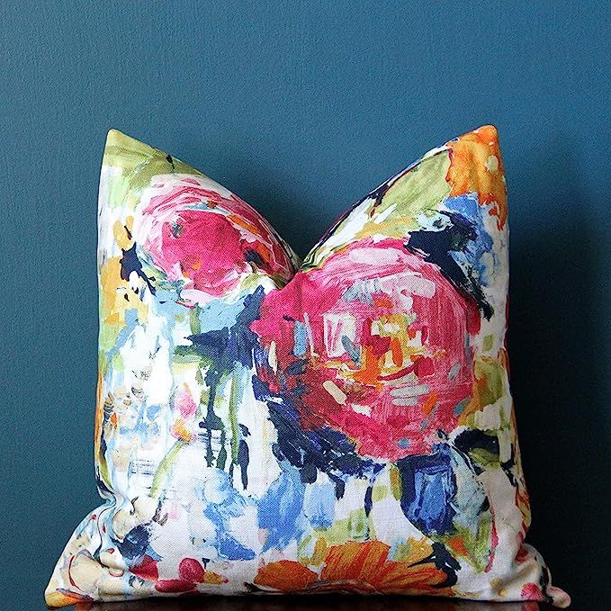 ArogGeld, Bright Floral Cushion Cover Pink Rose Pillow Cover Dorm Decor Colourful Pillow Farmhous... | Amazon (US)