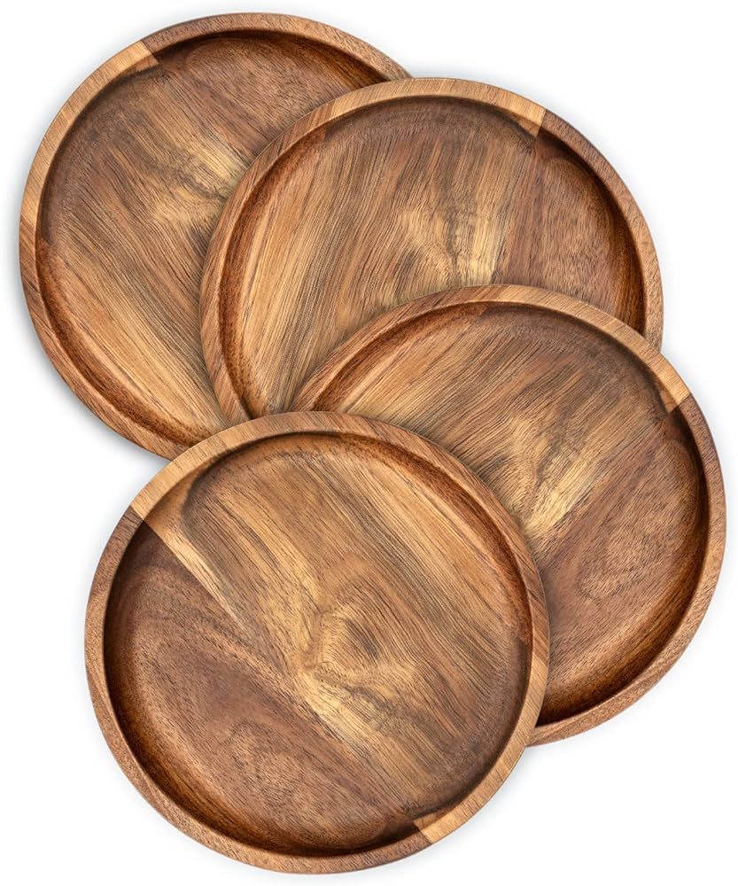 Wooden Plates Round Dinner Plates 6 Inch Acacia Wood Serving Tray Wooden Serving Platters for Hom... | Amazon (US)