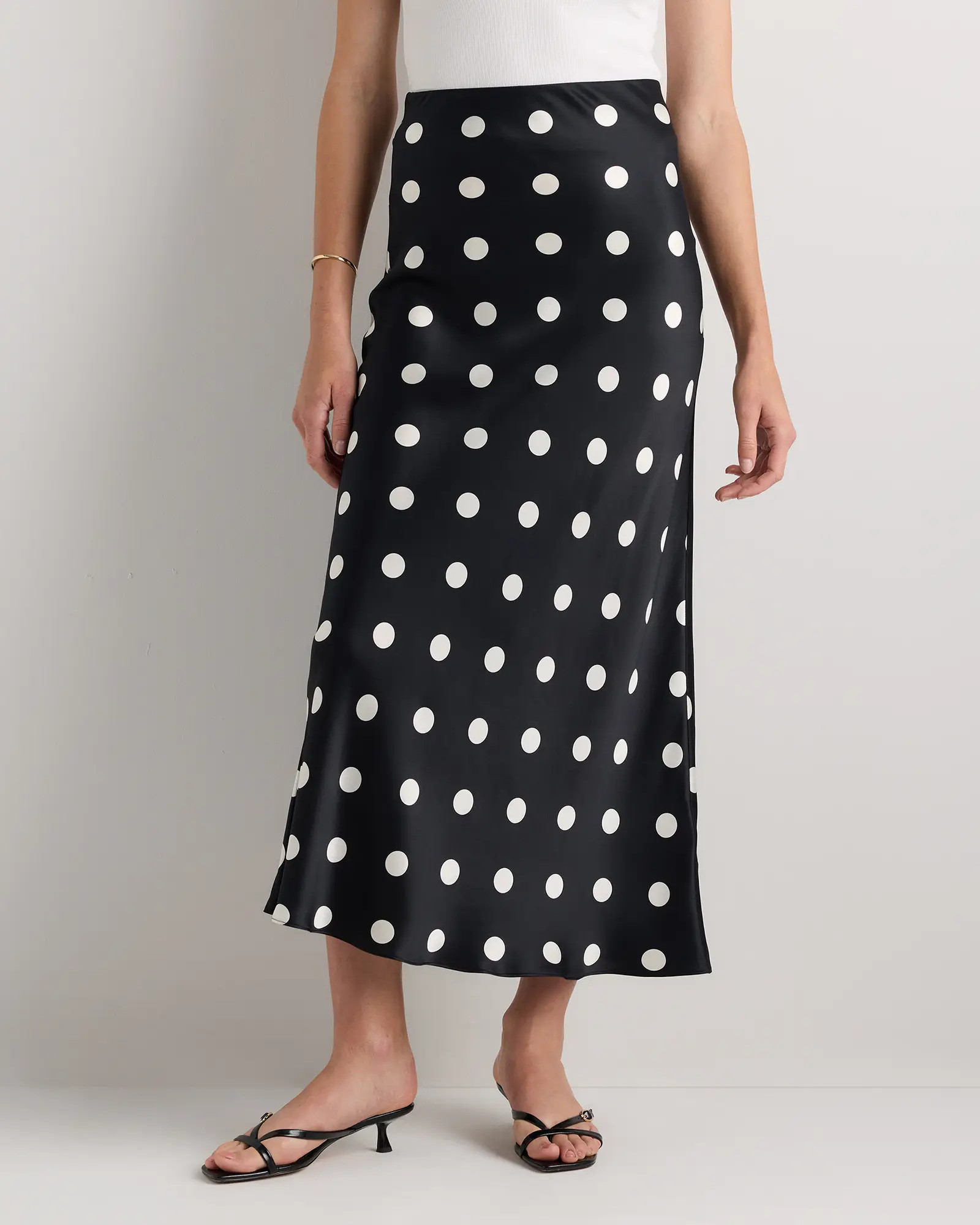 100% Washable Silk Maxi Skirt in Noir Large Dot | Quince