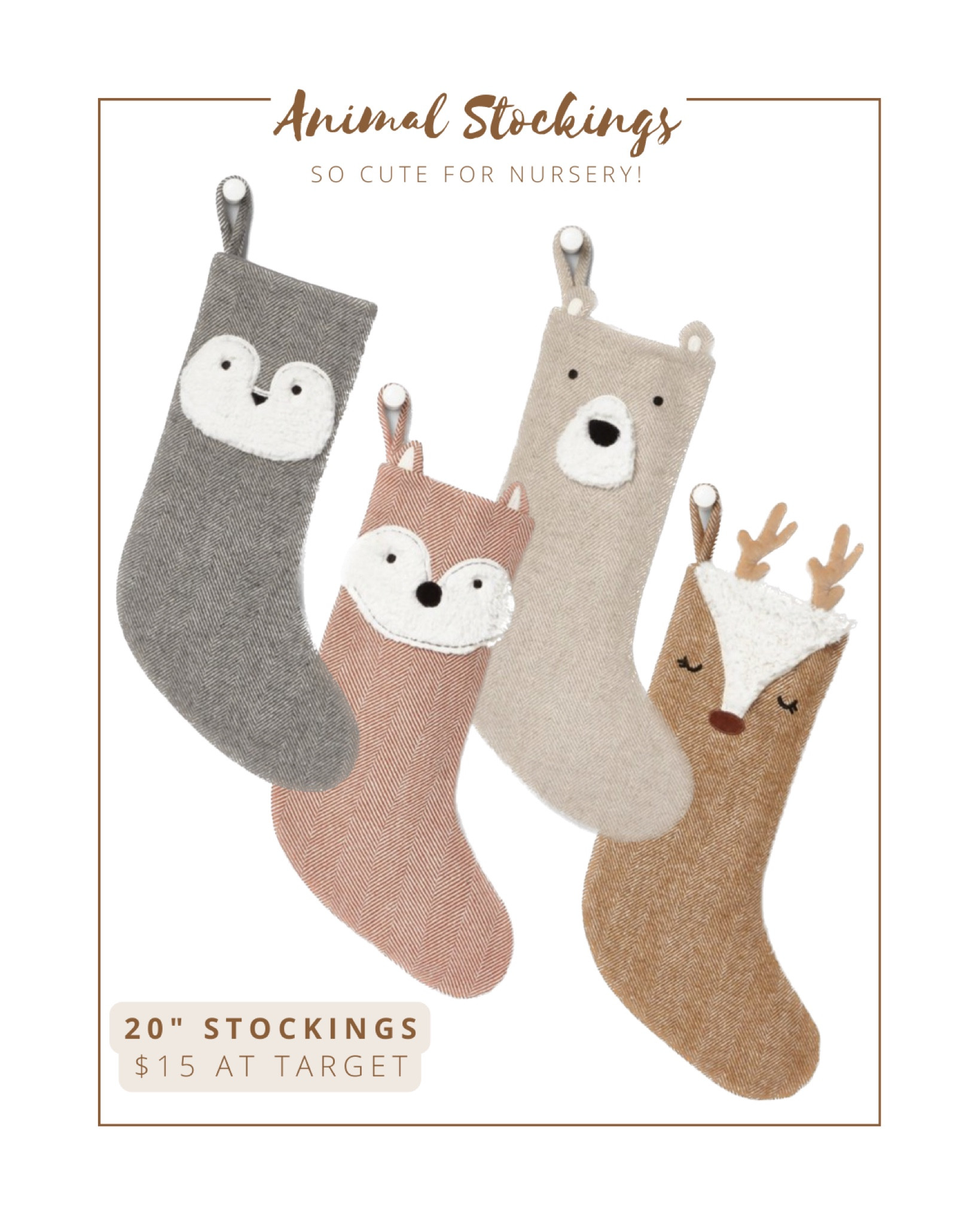 These animal stockings would be so cute to hang in babies nursery for Christmas! 

Target finds, home decor, holiday, seasonal

#LTKSeasonal #LTKhome #LTKfamily