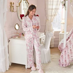 LoveShackFancy Damask Ruffle Long Sleeve Pajama | Pottery Barn Teen